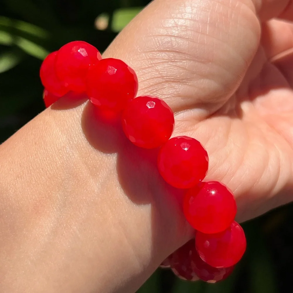 14mm stretchable hot pink agate‎ bracelet